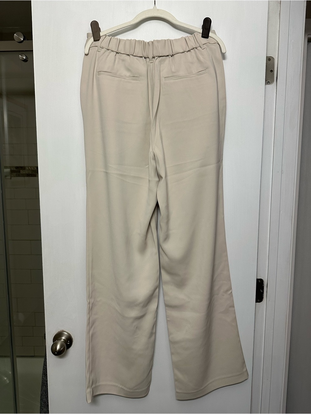 Pleated Crepe Wide Leg, Light Khaki Dress Pants - Picture 5 of 5